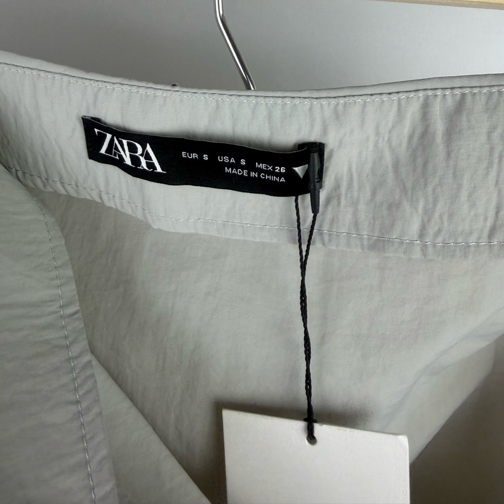 ZARA‎ Mini Skirt Size S Gray Utility Zipper Front Adjustable A-Line NWT - Picture 6 of 10